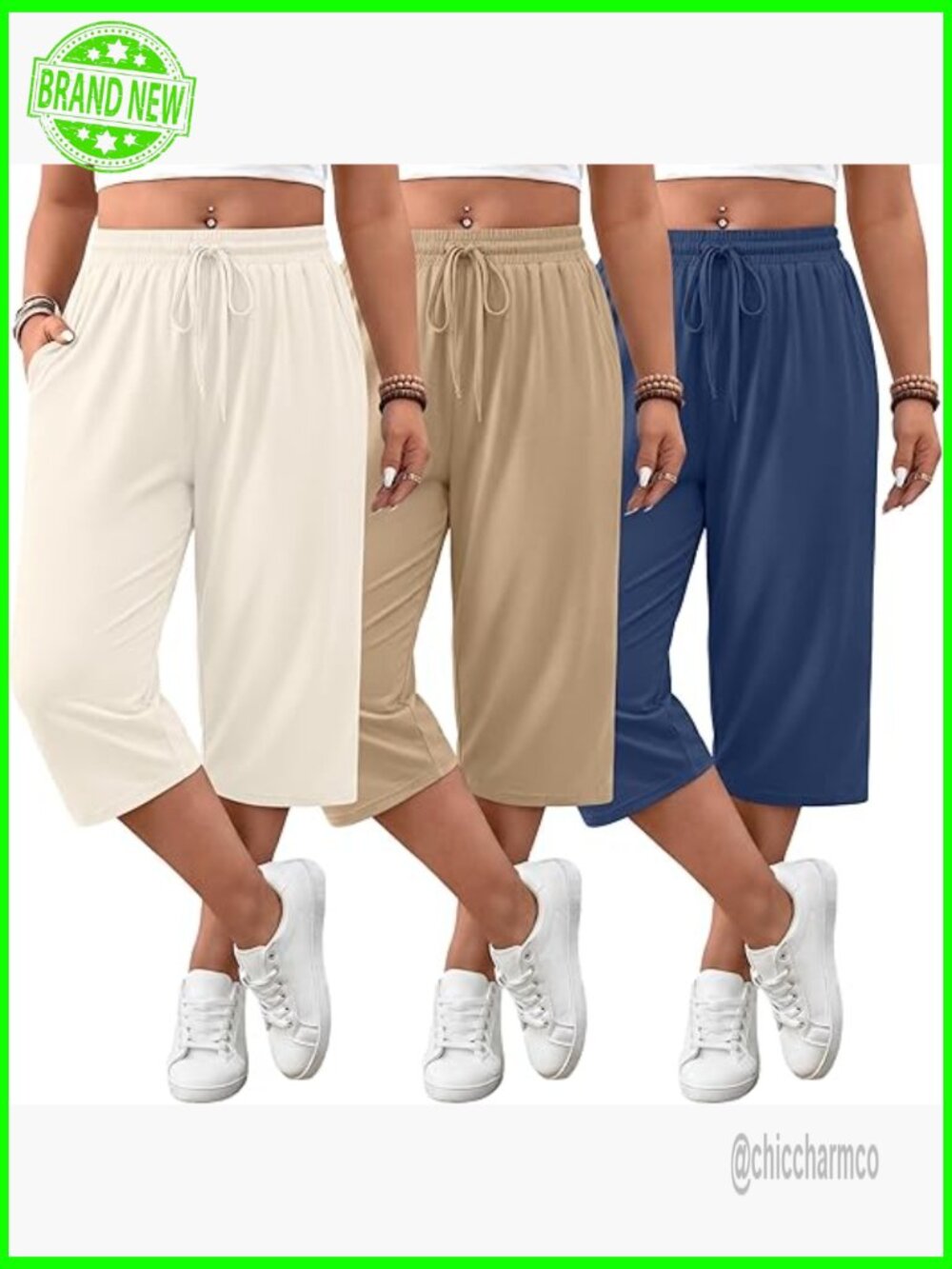 Plus Size Capri Sweatpants 3 Pack Wide Leg Yoga Pants Drawstring Pockets